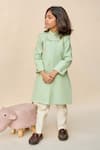 Buy_All Boy Couture_Green Achkan Cotton Matka Embroidered Thread Placed With Pyjama _at_Aza_Fashions