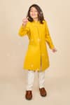 Buy_All Boy Couture_Yellow Achkan Cotton Matka Embroidered Thread Button With Pyjama _at_Aza_Fashions