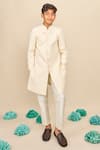 Buy_All Boy Couture_Ivory Achkan Cotton Matka Embroidered Thread Solid With Pyjama _at_Aza_Fashions