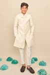 Shop_All Boy Couture_Ivory Achkan Cotton Matka Embroidered Thread Solid With Pyjama _at_Aza_Fashions