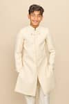 Shop_All Boy Couture_Ivory Achkan Cotton Matka Embroidered Thread Solid With Pyjama _Online_at_Aza_Fashions