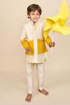 Buy_All Boy Couture_Ivory Achkan Cotton Matka Kurta Ombre Bandhgala Set _at_Aza_Fashions