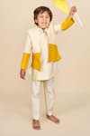 Shop_All Boy Couture_Ivory Achkan Cotton Matka Kurta Ombre Bandhgala Set _at_Aza_Fashions