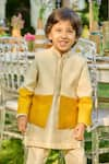 Shop_All Boy Couture_Ivory Achkan Cotton Matka Kurta Ombre Bandhgala Set _Online_at_Aza_Fashions