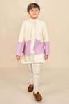 Buy_All Boy Couture_Ivory Bandhgala Cotton Matka Solid Kurta Set With Ombre _at_Aza_Fashions