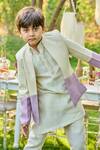 Shop_All Boy Couture_Ivory Bandhgala Cotton Matka Solid Kurta Set With Ombre _at_Aza_Fashions