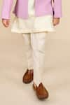 Buy_All Boy Couture_Ivory Bandhgala Cotton Matka Solid Kurta Set With Ombre _Online_at_Aza_Fashions