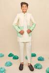 Buy_All Boy Couture_Ivory Bandhgala Cotton Matka Kurta Pyjama Set With Ombre _at_Aza_Fashions