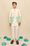 Shop_All Boy Couture_Ivory Bandhgala Cotton Matka Kurta Pyjama Set With Ombre _at_Aza_Fashions