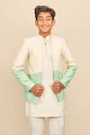 Shop_All Boy Couture_Ivory Bandhgala Cotton Matka Kurta Pyjama Set With Ombre _Online_at_Aza_Fashions