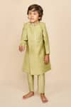 Buy_All Boy Couture_Green Achkan Double Matka Embroidered Thread With Pyjama _at_Aza_Fashions