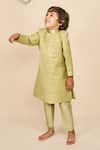 Shop_All Boy Couture_Green Achkan Double Matka Embroidered Thread With Pyjama _at_Aza_Fashions