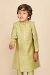 Buy_All Boy Couture_Green Achkan Double Matka Embroidered Thread With Pyjama _Online_at_Aza_Fashions