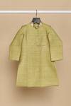 Shop_All Boy Couture_Green Achkan Double Matka Embroidered Thread With Pyjama _Online_at_Aza_Fashions