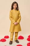 Buy_All Boy Couture_Yellow Achkan Double Matka Embroidered Thread With Pyjama _at_Aza_Fashions