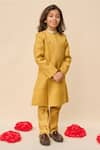 Shop_All Boy Couture_Yellow Achkan Double Matka Embroidered Thread With Pyjama _at_Aza_Fashions