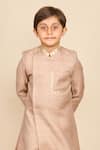 All Boy Couture_Beige Achkan Double Matka Embroidered Thread Sequins With Pyjama _Online_at_Aza_Fashions