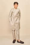 Buy_All Boy Couture_Grey Achkan Double Matka Embroidered Thread Placement With Pyjama _at_Aza_Fashions