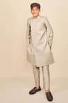 Shop_All Boy Couture_Grey Achkan Double Matka Embroidered Thread Placement With Pyjama _at_Aza_Fashions