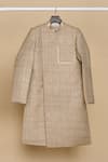 Shop_All Boy Couture_Grey Achkan Double Matka Embroidered Thread Placement With Pyjama _Online_at_Aza_Fashions