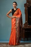 Buy_DUSALA_Orange Kosa Silk Dancer Lily Motif Handwoven Saree With Running Blouse Piece _at_Aza_Fashions