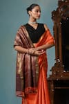 Buy_DUSALA_Orange Kosa Silk Dancer Lily Motif Handwoven Saree With Running Blouse Piece _Online_at_Aza_Fashions