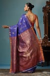 Shop_DUSALA_Blue Kosa Silk Lotus Rose Motif Handwoven Saree With Running Blouse Piece _at_Aza_Fashions