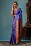 DUSALA_Blue Kosa Silk Lotus Rose Motif Handwoven Saree With Running Blouse Piece _Online_at_Aza_Fashions