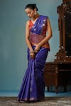 Buy_DUSALA_Blue Kosa Silk Lotus Rose Motif Handwoven Saree With Running Blouse Piece _Online_at_Aza_Fashions