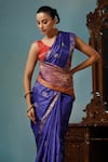 Shop_DUSALA_Blue Kosa Silk Lotus Rose Motif Handwoven Saree With Running Blouse Piece _Online_at_Aza_Fashions