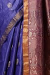 DUSALA_Blue Kosa Silk Lotus Rose Motif Handwoven Saree With Running Blouse Piece _at_Aza_Fashions