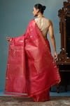 Shop_DUSALA_Peach Kosa Silk Fish Orchid Motif Handwoven Saree With Running Blouse Piece _at_Aza_Fashions