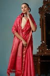 DUSALA_Peach Kosa Silk Fish Orchid Motif Handwoven Saree With Running Blouse Piece _Online_at_Aza_Fashions