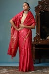 DUSALA_Peach Kosa Silk Fish Orchid Motif Handwoven Saree With Running Blouse Piece _at_Aza_Fashions