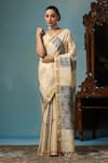 Buy_DUSALA_Beige Kosa Silk Lotus Daisy Motif Handwoven Saree With Running Blouse Piece _at_Aza_Fashions