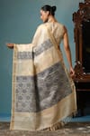 Shop_DUSALA_Beige Kosa Silk Lotus Daisy Motif Handwoven Saree With Running Blouse Piece _at_Aza_Fashions