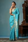 Buy_DUSALA_Blue Kosa Silk Duck Peony Motif Handwoven Saree With Running Blouse Piece _at_Aza_Fashions