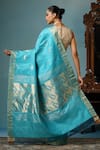 Shop_DUSALA_Blue Kosa Silk Duck Peony Motif Handwoven Saree With Running Blouse Piece _at_Aza_Fashions