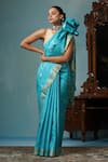 Shop_DUSALA_Blue Kosa Silk Duck Peony Motif Handwoven Saree With Running Blouse Piece _Online_at_Aza_Fashions