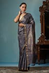 Buy_DUSALA_Grey Kosa Silk Deer Tulip Motif Handwoven Saree With Running Blouse Piece _at_Aza_Fashions