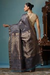 Shop_DUSALA_Grey Kosa Silk Deer Tulip Motif Handwoven Saree With Running Blouse Piece _at_Aza_Fashions