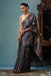 DUSALA_Grey Kosa Silk Deer Tulip Motif Handwoven Saree With Running Blouse Piece _Online_at_Aza_Fashions