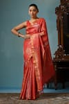 Buy_DUSALA_Red Kosa Silk Floral Motif Handwoven Saree With Running Blouse Piece _at_Aza_Fashions