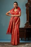 Buy_DUSALA_Red Kosa Silk Floral Motif Handwoven Saree With Running Blouse Piece _Online_at_Aza_Fashions