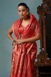 DUSALA_Red Kosa Silk Floral Motif Handwoven Saree With Running Blouse Piece _at_Aza_Fashions