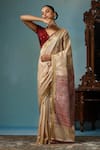 Buy_DUSALA_Beige Kosa Silk Chhattisgarhi Magnolia Handwoven Saree With Running Blouse Piece _at_Aza_Fashions