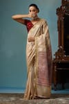 Shop_DUSALA_Beige Kosa Silk Chhattisgarhi Magnolia Handwoven Saree With Running Blouse Piece _Online_at_Aza_Fashions