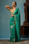 Buy_DUSALA_Green Kosa Silk Bail Gaadi Poppy Handwoven Saree With Running Blouse Piece _at_Aza_Fashions