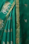 Buy_DUSALA_Green Kosa Silk Bail Gaadi Poppy Handwoven Saree With Running Blouse Piece _Online_at_Aza_Fashions