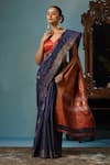 DUSALA_Blue Kosa Silk Bird Azalea Motif Handwoven Saree With Running Blouse Piece _at_Aza_Fashions